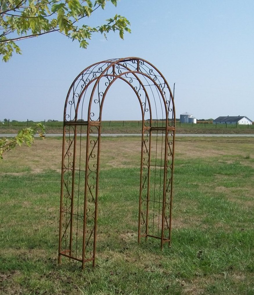 Wrought Iron Round Top Garden Trellis Double Arches 60"