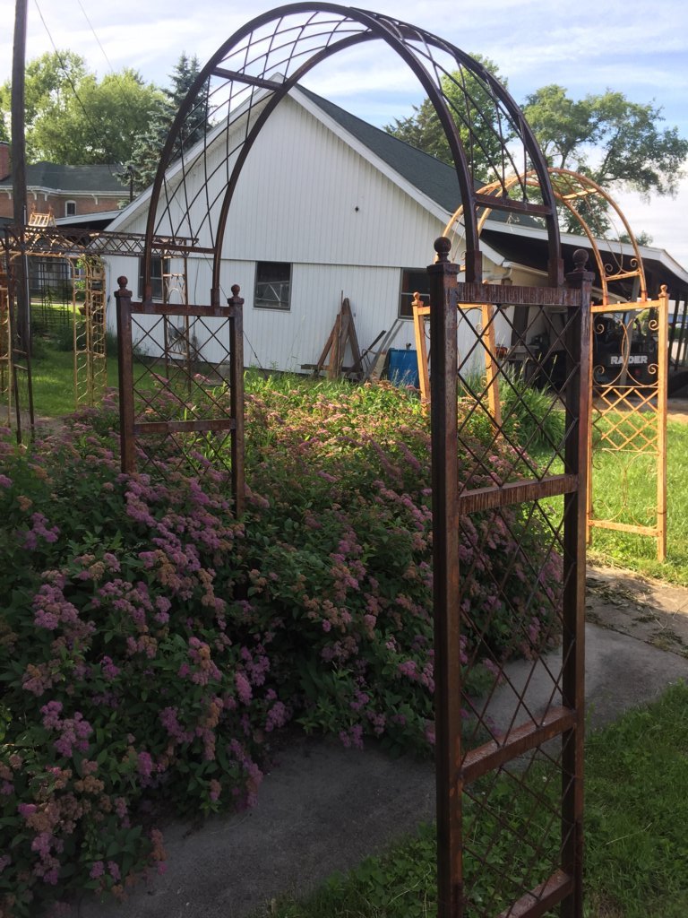 Wrought Iron Skyview Arbor & Trellis Flower Arch