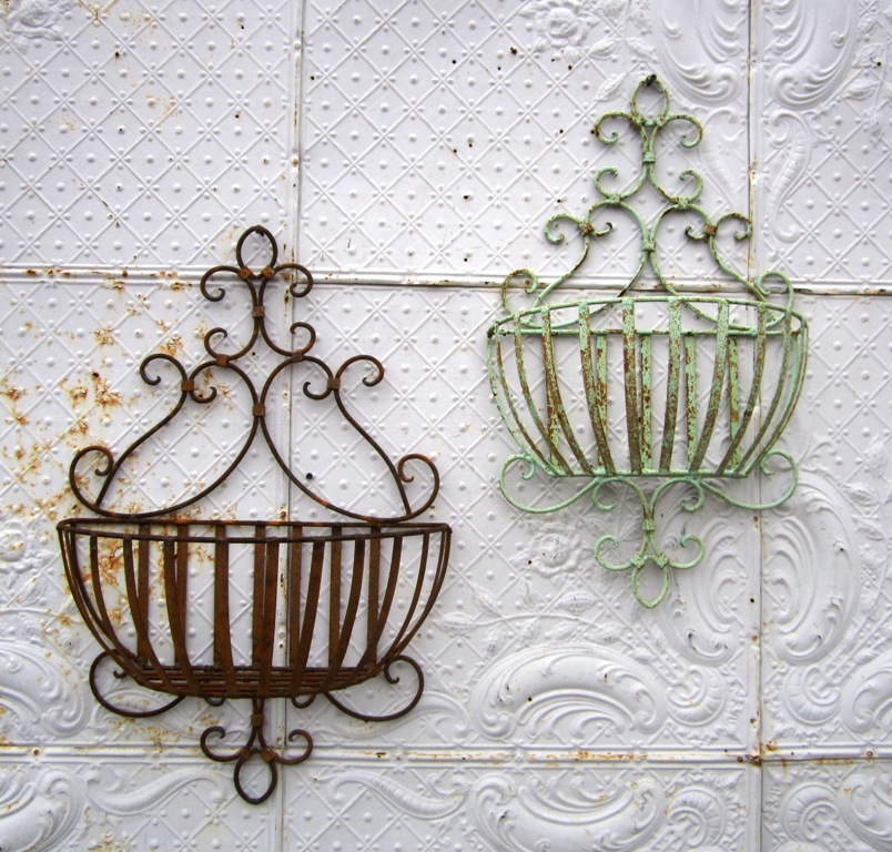 Wrought Iron Susanna Half Wall Baskets in 2 Sizes