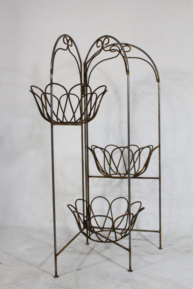 Wrought Iron Tri Fold Basket Plant Stand Decorative Container