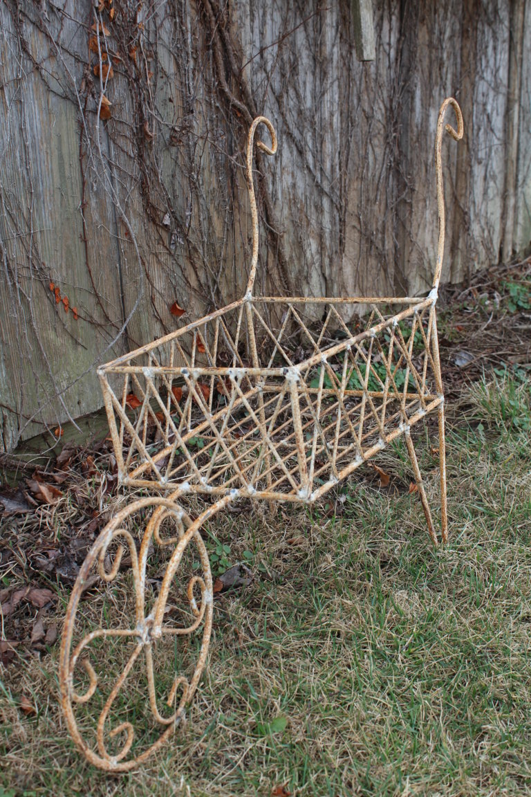 Wrought Iron Wheelbarrow Garden Cart Decorative Container for Flowers