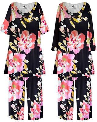 NEW! Plus Size Large Pink Flowers Rayon Jersey 2 Piece Pajama Pant Set Customizable 0x 1x 2x 3x 4x 5x 6x 7x 8x 9x