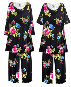 Plus Size Black Floral Pajama Set for Women � Soft Rayon Jersey Lounge Set with Custom Sleeve & Length Options XL-9X
