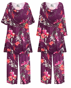 Plus Size Burgundy Floral Rayon Pajama Set � 2 Piece Women�s Sleepwear & Lounge Set XL-9X