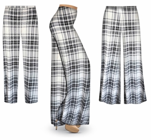 Plus Size Black & White Plaid Brushed Wide Leg Pants (XL-9X) - Soft Stretch, Custom Length & Fit 