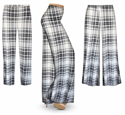 Plus Size Black & White Plaid Brushed Wide Leg Pants (XL-9X) - Soft Stretch, Custom Length & Fit 