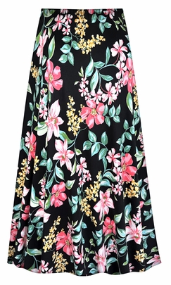 Plus Size Black Tropical Brushed Maxi Skirt (XL-9X) Customizable Length