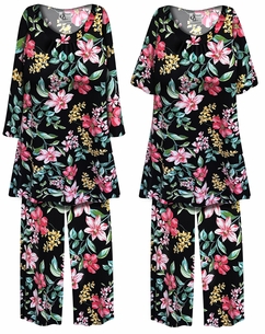 Black Tropical Floral Plus Size 2-Piece Pajama Set - Soft Brushed Sleepwear (XL-9X)