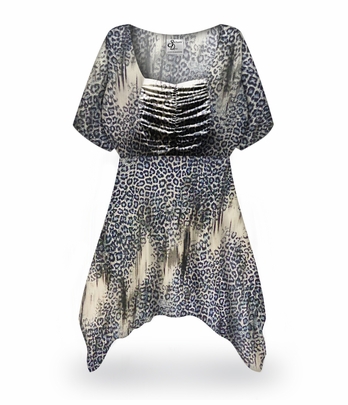 CLOSEOUT CLEARANCE! Plus Size Bindi Blue Leopard print Short or Long Sleeve Slinky Shirts -Tank Tops - 3x