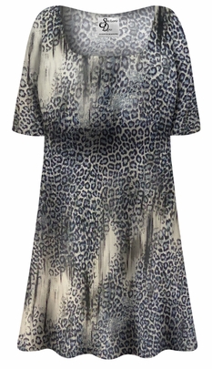 CLOSEOUT CLEARANCE! Plus Size Bindi Blue Leopard print Short or Long Sleeve Slinky Shirts -Tank Tops - Sizes