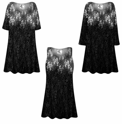 CLOSEOUT CLEARANCE! Plus Size Black Sheer Lace Extra Long Women's Ultra Soft Tops 6x