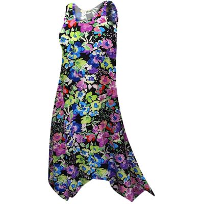 CLOSEOUT CLEARANCE! Plus Size Colorful Garden Print Sharkbite SharkTail Cover Up Dress with Pockets 4x