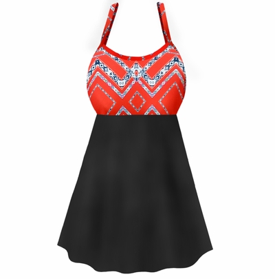 CLOSEOUT CLEARANCE! Plus Size Women's Swimsuit Orange Fractal Two-Piece Babydoll Swimdress 6x