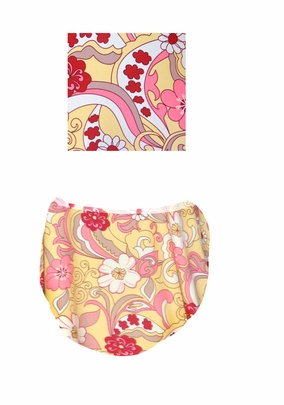 CLOSEOUT CLEARANCE! Retro Yellow & Red Flowers Print Swim Bottoms 0x