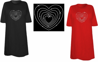 CLOSEOUT CLEARANCE! Sparkly Rhinestud Rhinestones Heart in Heart in Heart Plus Size & Supersize T-Shirts 8x
