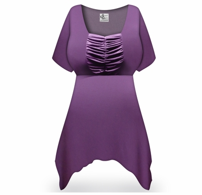thumbnail image 2 of Women's Plus Size Peasant Shirt - Lavender Purple 100% Cotton Blouse - Relaxed Fit 3/4 Flared Sleeves - Size 0X 2 of 12