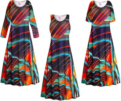 NEW! Customizable Beautiful Plus Size & Supersize Sunset Wave Slinky Dresses 1x - 9x