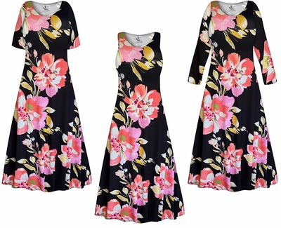 NEW! Large Pink Flowers Rayon Jersey Floral Dress - Plus Size 0x-9x