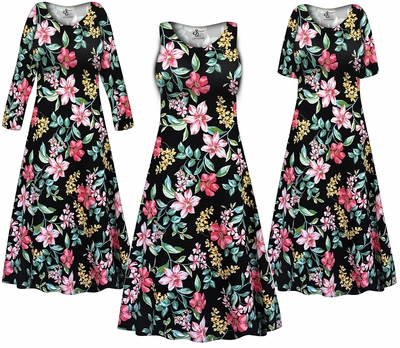 Plus Size Black Tropical Floral Maxi Dress - Soft Brushed Fabric, Custom Fit