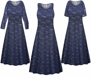 Plus Size Navy Stretch Lace Dress | Sheer Lace Formal Evening Dress Sizes XL-9X