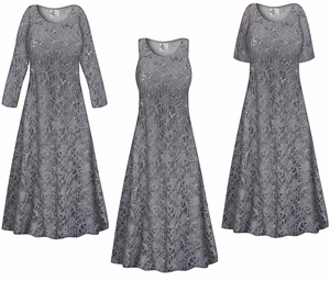 Plus Size Gray Stretch Lace Dress | Sheer Lace Formal Evening Dress Sizes XL-9X