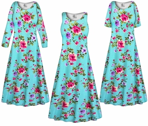 Plus Size Aqua Blossom Floral Rayon Jersey Dress | Custom Length, Sleeve & Neckline Options | Soft Stretch Women's Dress