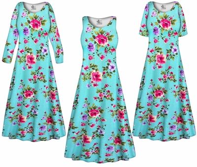 Plus Size Aqua Blossom Floral Rayon Jersey Dress | Custom Length, Sleeve & Neckline Options | Soft Stretch Women's Dress