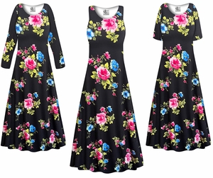 Plus Size Black Floral Maxi Dress for Women � Soft Rayon Jersey Long Dress with Custom Sleeve, Neckline & Length Options