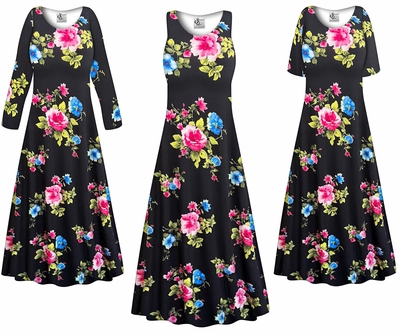 Plus Size Black Floral Maxi Dress for Women � Soft Rayon Jersey Long Dress with Custom Sleeve, Neckline & Length Options