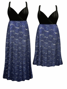 Plus Size Silver Navy Lace Maxi Dress with Black Empire Waist Bodice XL-9X