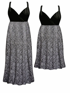 Plus Size Silver Lace Maxi Dress with Black Empire Waist Bodice XL-9X