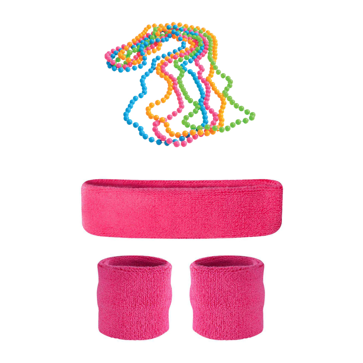 CLOSEOUT CLEARANCE! Neon Pink Sweatbands and Necklace Costume Accessories