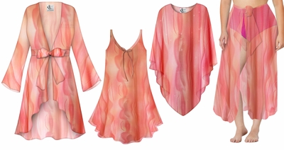 SOLD OUT! 2152 Plus Size Apricot Sea Shimmer Print Sheer Jackets, Tops, Poncho's & Sarongs Customizable Sizes Lg to 9x