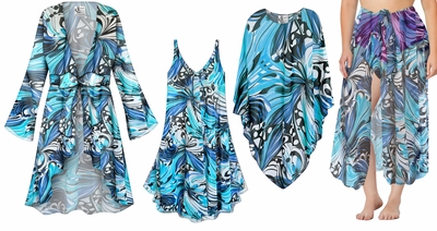 NEW! 2153 Plus Size Blue Gossamer Dreams Print Sheer Jackets, Tops, Poncho's & Sarongs Customizable Sizes Lg to 9x