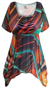 NEW! Customizable Plus Size Sunset Wave Slinky Print Babydoll Top 0x 1x 2x 3x 4x 5x 6x 7x 8x