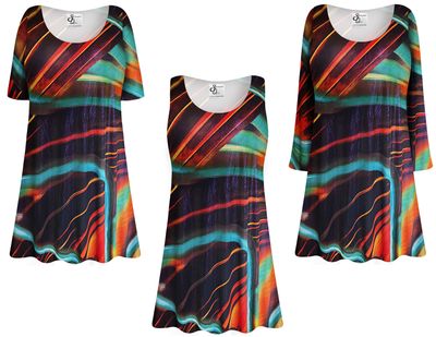 NEW! Customizable Plus Size & Supersize Sunset Wave Slinky Tops Tunics Tanks Blouses 1x - 9x