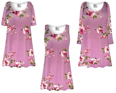 NEW! Beautiful Customizable Plus Size & Supersize Romantic Mauve Roses Slinky Tops Tunics Tanks Blouses 1x - 9x