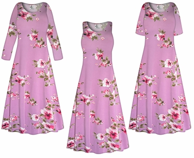 NEW! Customizable Beautiful Plus Size & Supersize Romantic Mauve Roses Slinky Dresses 1x - 9x