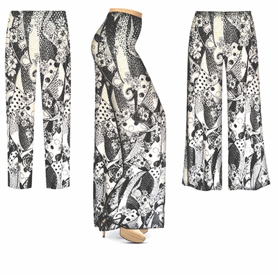 NEW! Beautiful Customizable Plus Size & Supersize Black and White Paisley Mosaic Slinky Pants - Tapered - Palazzo - Capri 1x to 9x