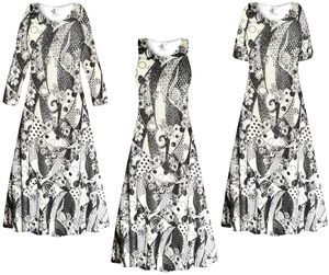 NEW! Customizable Beautiful Plus Size & Supersize Shimmery Black and White Paisley Mosaic Slinky Dresses 1x - 9x