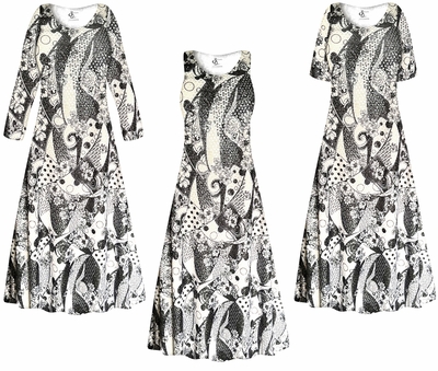 NEW! Customizable Beautiful Plus Size & Supersize Shimmery Black and White Paisley Mosaic Slinky Dresses 1x - 9x