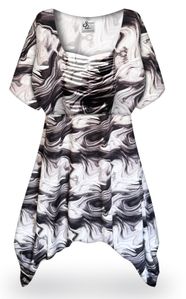 NEW! Customizable Plus Size Noir Mirage Slinky Print Rouched Babydoll Tops 0x 1x 2x 3x 4x 5x 6x 7x 8x
