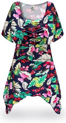 NEW! Customizable Plus Size Tropical Breeze Rayon Print Rouched Babydoll Tops 0x 1x 2x 3x 4x 5x 6x 7x 8x