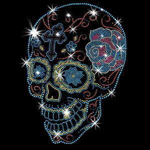 Day Of The Dead Sugar Skull With Cross & Rose Sparkly Rhinestud Rhinestones Plus Size & Supersize T-Shirts S M L XL 2x 3x 4x 5x 6x 7x 8x 9x (All Colors)