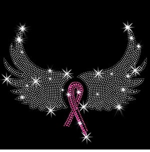 Pink Breast Cancer Support Ribbon With Wings Sparkly Rhinestud Rhinestones Plus Size & Supersize T-Shirts S M L XL 2x 3x 4x 5x 6x 7x 8x 9x (All Colors)