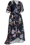 CLOSEOUT CLEARANCE! Plus Size Black Floral Ruffled High Low Wrap Dress Size 3x
