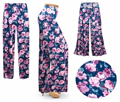 NEW! Plus Size & Supersize Customizable Teal Garden Print Rayon Women's Palazzo Pants & Tapered Pants 1x 2x 3x 4x 5x 6x 7x 8x 9x