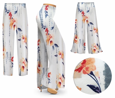 NEW! Plus Size & Supersize Customizable White Floral Print Rayon Women's Palazzo Pants & Tapered Pants 1x 2x 3x 4x 5x 6x 7x 8x 9x