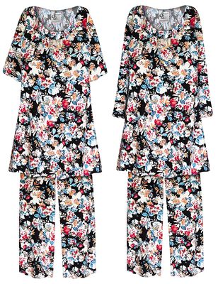 NEW! Plus Size Midnight Orange Blossom Print Ultra Soft Rayon 2 Piece Pajama Pant Set Customizable 0x 1x 2x 3x 4x 5x 6x 7x 8x 9x