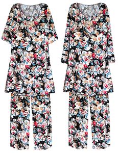 NEW! Plus Size Midnight Orange Blossom Print Cotton 2 Piece Pajama Pant Set Customizable 0x 1x 2x 3x 4x 5x 6x 7x 8x 9x
